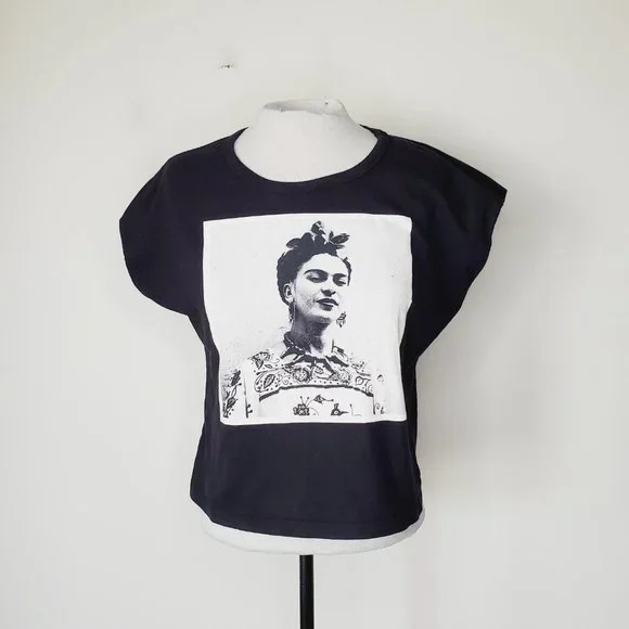 Frida Kahlo Official T-Shirt Portrait Tribute Graphic Boxy Black L - Picture 4 of 11